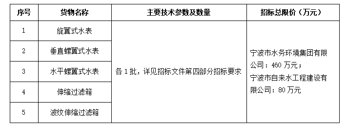 2022-2023年大口徑水表及過濾器采購項目（海曙、北侖分公司部分）招標公告